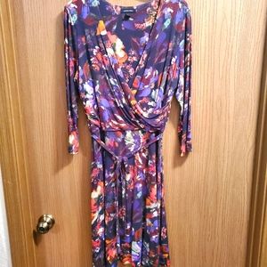Lands End Fit & Flare 3/4 Sleeve Faux Crossover Dress, size L